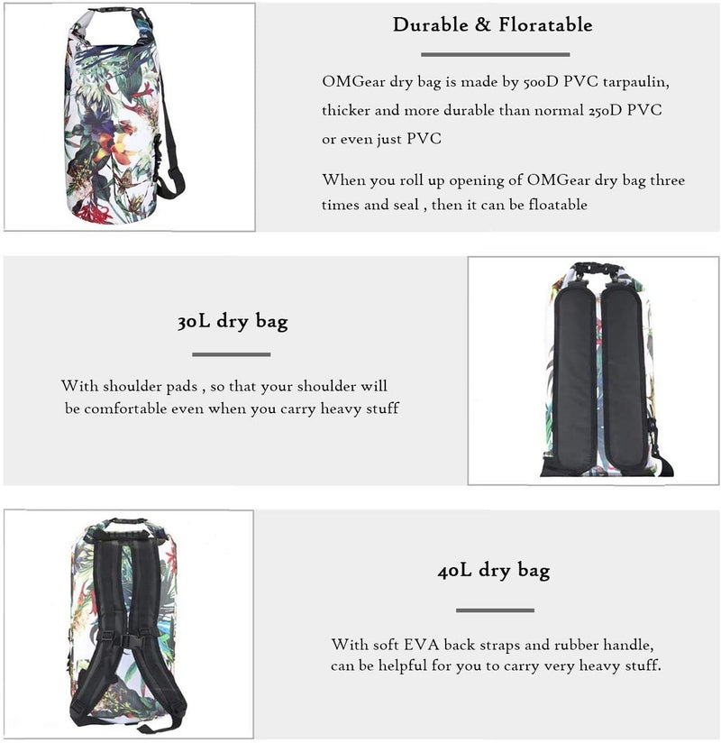 OMGear Waterproof Dry Bag Backpack Waterproof Phone Pouch 40L/30L/20L/10L/5L Floating Dry Sack for Kayaking Boating Sailing Canoeing Rafting Hiking Camping Outdoors Activities (camouflage1, 30L) - Image 4
